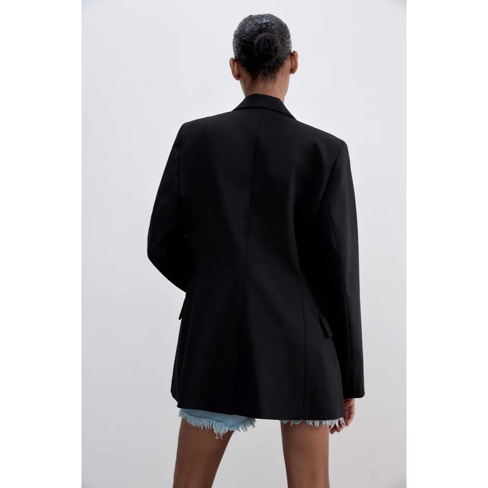 Zara Button Up Collared Basic Black Blazer - image 7